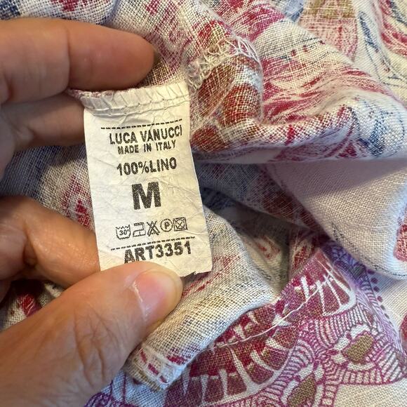 Luca Vanucci Dress Sz MED 100% Linen Floral Cap Sleeve Scoop Neck Spring Easter - Picture 8 of 11